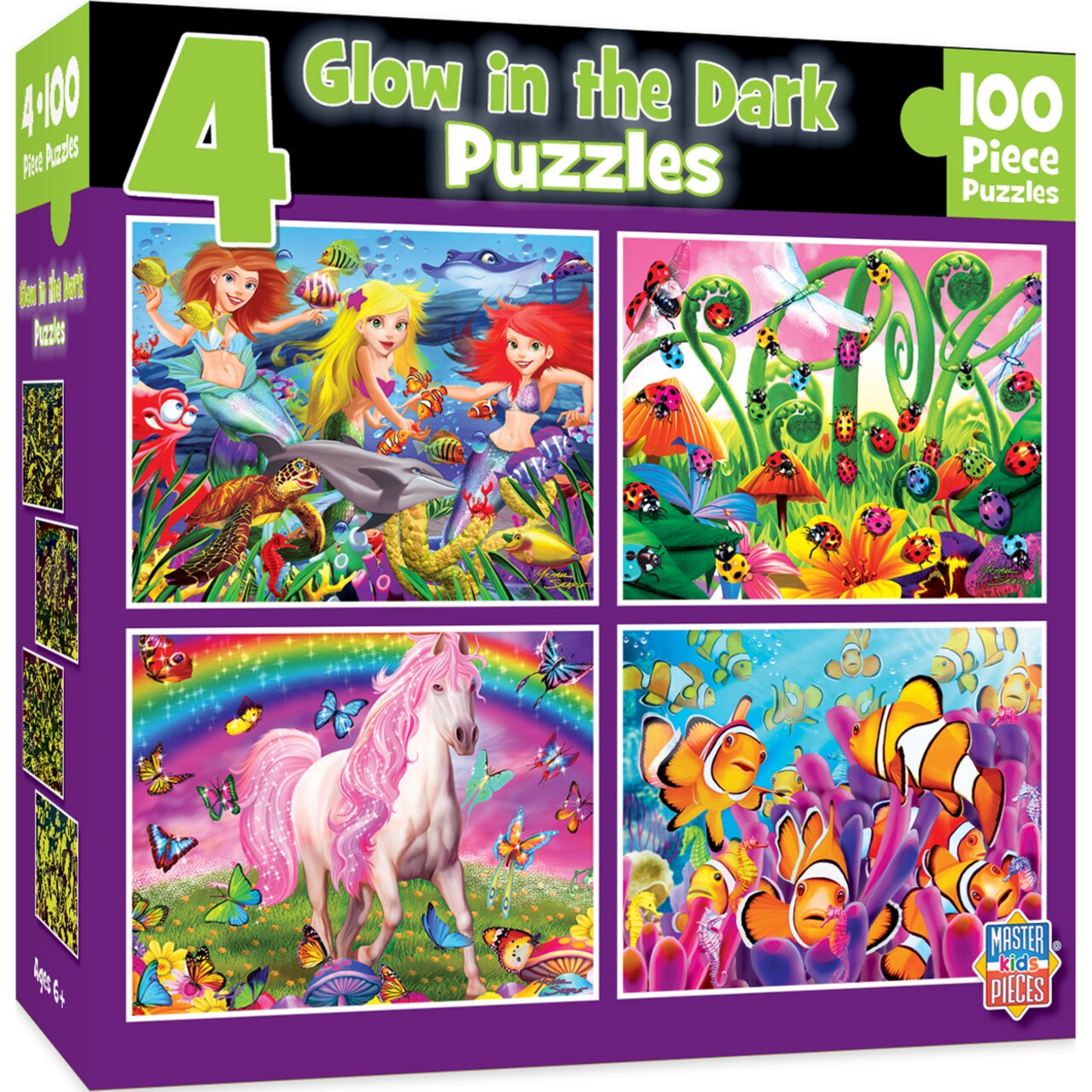 Masterpieces Kids Jigsaw Puzzle Set Purple Glow 4 Pack 100 Pieces